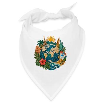 Weltreise Globus mit Landmarken - Bandana - Weiß - Vorne