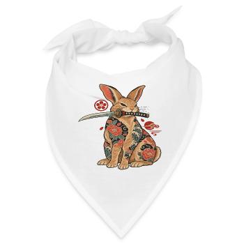 Katzen-Samurai mit Blüten-Tattoo - Bandana - Weiß - Vorne