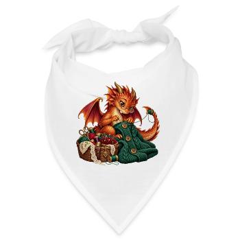 Strickender Drache mit Wolle - Bandana - Weiß - Vorne