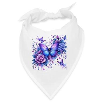 Wasserfarbener Schmetterling mit Pfingstrosen - Bandana - Weiß - Vorne