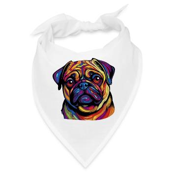 Farbexplosion Pug Portrait - Bandana - Weiß - Vorne