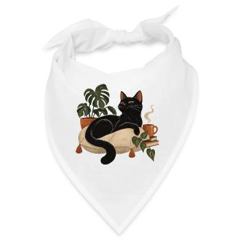Schwarze Katze auf Kuschelkissen - Bandana - Weiß - Vorne