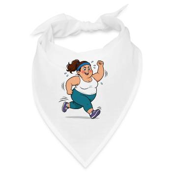 Korpulente Comic Frau beim Jogging Sport Spaß Shir - Bandana - Weiß - Vorne