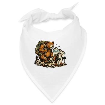 Bär & Pinguin beim Wandern – Outdoor Abenteuer - Bandana - Weiß - Vorne