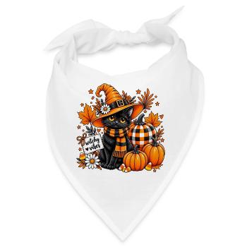 Witchy Vibes Schwarze Katze Halloween-Kürbis - Bandana - Weiß - Vorne