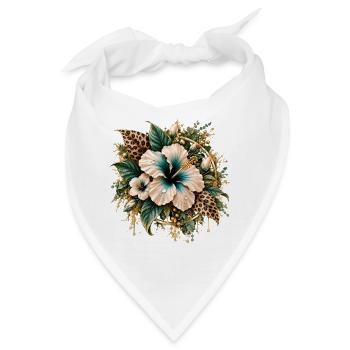 Goldene Hibiskus-Blüten mit Leoparden-Print - Bandana - Weiß - Vorne