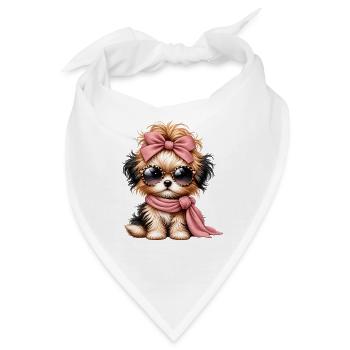 Pudelchen mit Rosa Schleife und Brille - Bandana - Weiß - Vorne