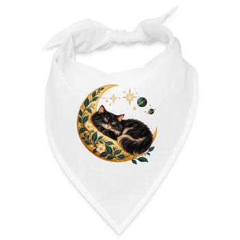Schlafende Katze auf goldenem Mond - Bandana - Weiß - Vorne