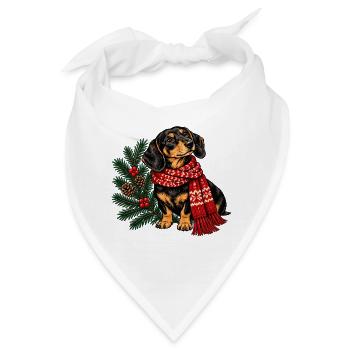Winterdackel mit rotem Schal - Bandana - Weiß - Vorne