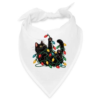 Katze mit Lichterketten - Bandana - Weiß - Vorne