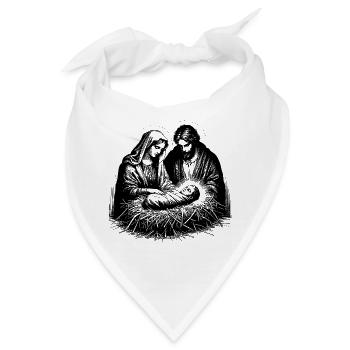 Maria und Josef betrachten den neugeborenen Jesus - Bandana - Weiß - Vorne