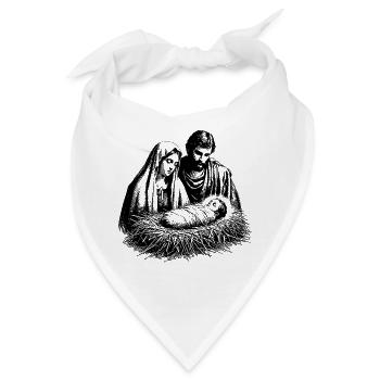 Maria und Josef betrachten den neugeborenen Jesus - Bandana - Weiß - Vorne