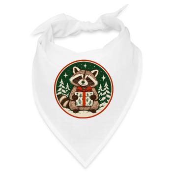Waschbär mit Geschenk im Winterwald - Bandana - Weiß - Vorne