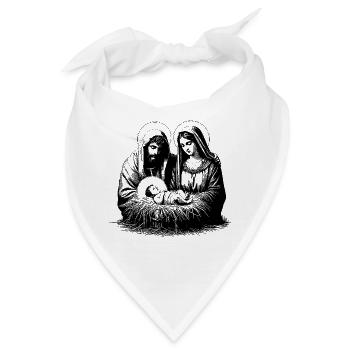 Maria und Josef betrachten den neugeborenen Jesus - Bandana - Weiß - Vorne