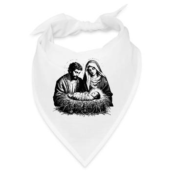 Maria und Josef betrachten den neugeborenen Jesus - Bandana - Weiß - Vorne
