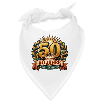 50 Jahre – Gold im Herzen - Bandana - Weiß - Vorne