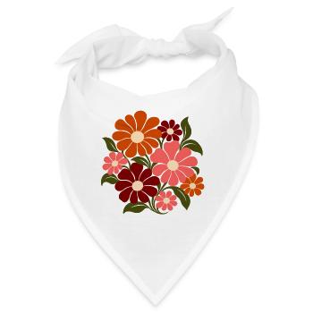 Retro Blumen – Flower Power in Orange und Rosa - Bandana - Weiß - Vorne