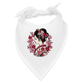 Geisha Silhouette mit Kirschblüten Japan Motiv - Bandana - Weiß - Vorne