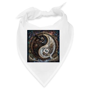 Steampunk Yin Yang Eule - Bandana - Weiß - Vorne