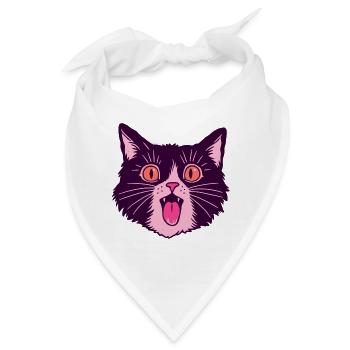 Retro Miauende Schwarze Katze - Bandana - Weiß - Vorne