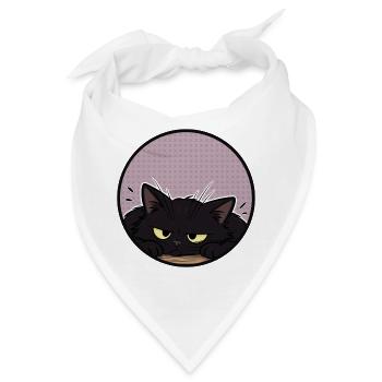 Grummelige schwarze Katze im lila Kreis - Bandana - Weiß - Vorne