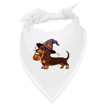 Dackel Hexenhut Halloween - Bandana - Weiß - Vorne