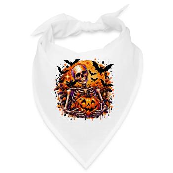 Skelett mit Pumpkin Halloween-Motiv - Bandana - Weiß - Vorne