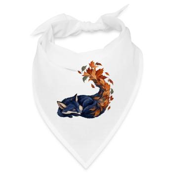 Schlafender Blaufuchs mit Herbstblättern - Bandana - Weiß - Vorne