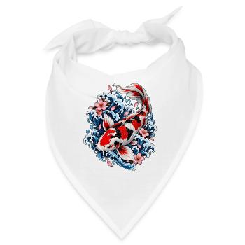Japanische Koi zwischen Wellen und Blumen - Bandana - Weiß - Vorne