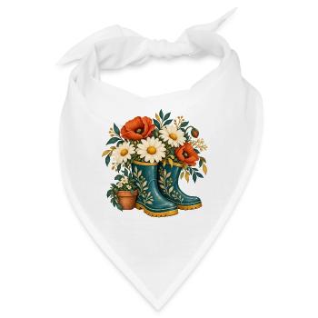 Blumen im türkisfarbenen Stiefel - Bandana - Weiß - Vorne