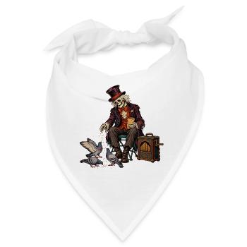 Skelett im Hut füttert Tauben - Bandana - Weiß - Vorne