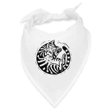 Schlafende getigerte Katze – Vintage-Gravur-Illustration - Bandana - Weiß - Vorne