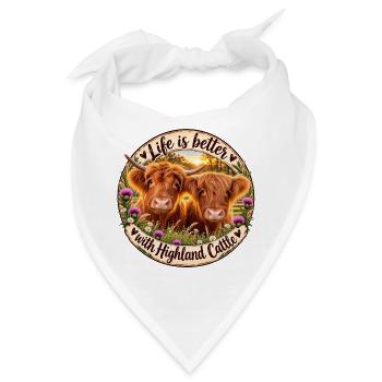 Life is better with Highland Cattle Rindermotiv - Bandana - Weiß - Vorne