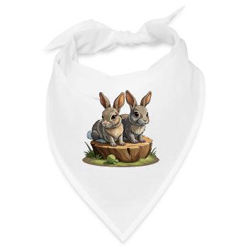Babykaninchen auf Baumstumpf - Bandana - Weiß - Vorne
