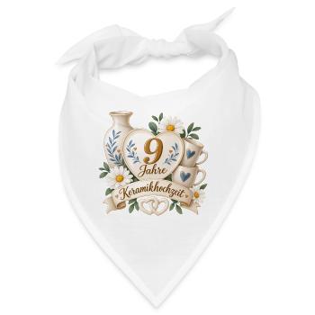 9.Hochzeitstag , 9 Jahre , Keramikhochzeit - Bandana - Weiß - Vorne