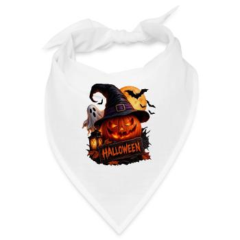 Halloween Kürbis Hexenhut Geist Fledermäuse - Bandana - Weiß - Vorne