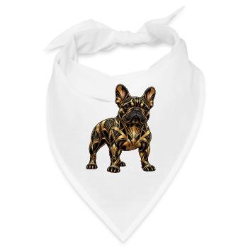 Französische Bulldogge – Goldener Art Deco Hund - Bandana - Weiß - Vorne