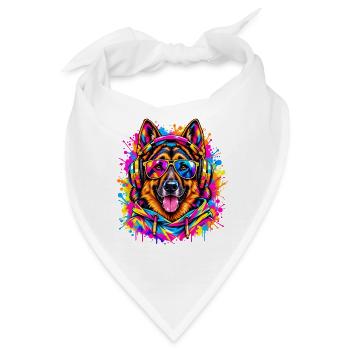 Deutscher Schäferhund – Neon Street Art - Bandana - Weiß - Vorne