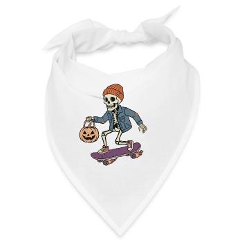 Skelett auf einem Skateboard – Halloween - Bandana - Weiß - Vorne