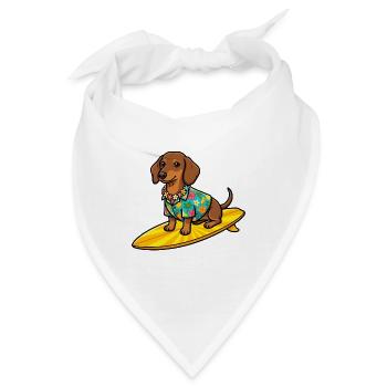 Hawaii Dackel Surfen Surfboard Hund T-Shirt - Bandana - Weiß - Vorne