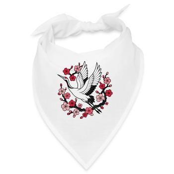 Kranich Kirschblüten Japan Natur Vektor Shirt - Bandana - Weiß - Vorne