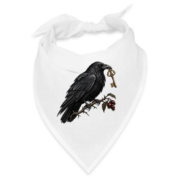 Rabe mit altem Schlüssel – Gothic Art - Bandana - Weiß - Vorne