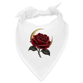 Dunkle Rose mit Mondsichel – Gothic Art - Bandana - Weiß - Vorne