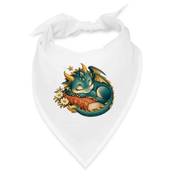 Schlafender Drache zwischen Buch und Blumen - Bandana - Weiß - Vorne