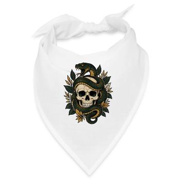 Totenkopf Schlange Blätter Gothic Skull Shirt - Bandana - Weiß - Vorne
