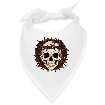 Totenkopf Dornenkronen Beeren Gothic Skull Shirt - Bandana - Weiß - Vorne