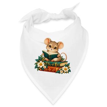 Lesermaus zwischen Büchern und Blumen - Bandana - Weiß - Vorne