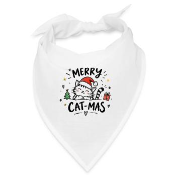 Merry Cat-Mas – Katze mit Weihnachtsmütze - Bandana - Weiß - Vorne