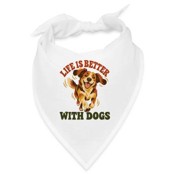 Das Leben ist besser mit Hunden – Happy Dog Retro Art - Bandana - Weiß - Vorne