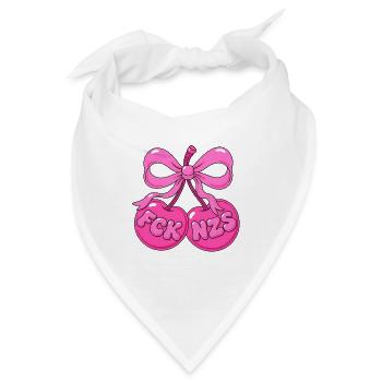 Pinke Kirschen mit Schleife - Statement FCK NZS - Bandana - Weiß - Vorne